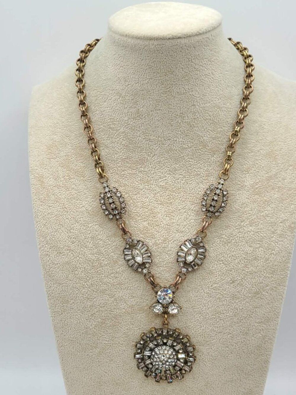 J Crew Clear Crystal Antique Brass Look Starburst Pendant